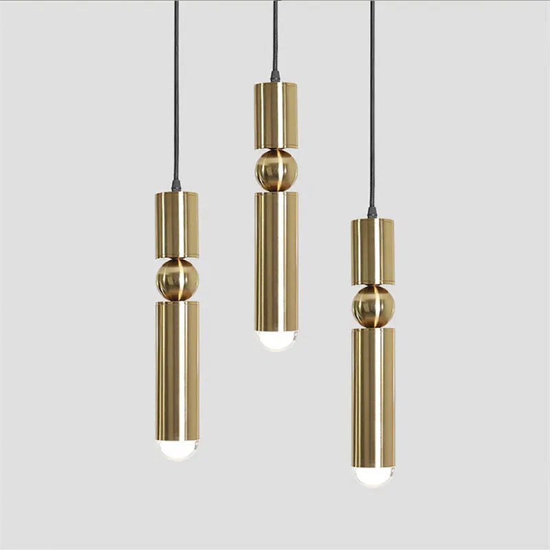 Suspension LED cylindrique dorée design nordique moderne pour intérieur cosy