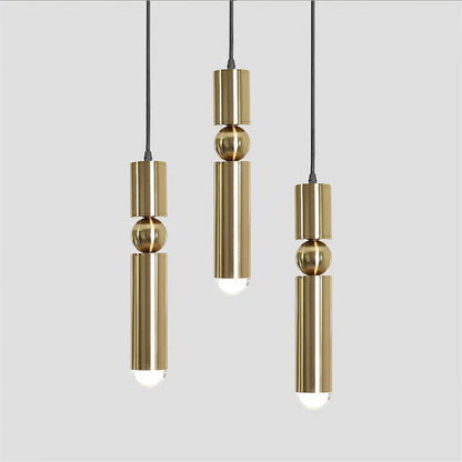 Suspension LED cylindrique dorée design nordique moderne pour intérieur cosy
