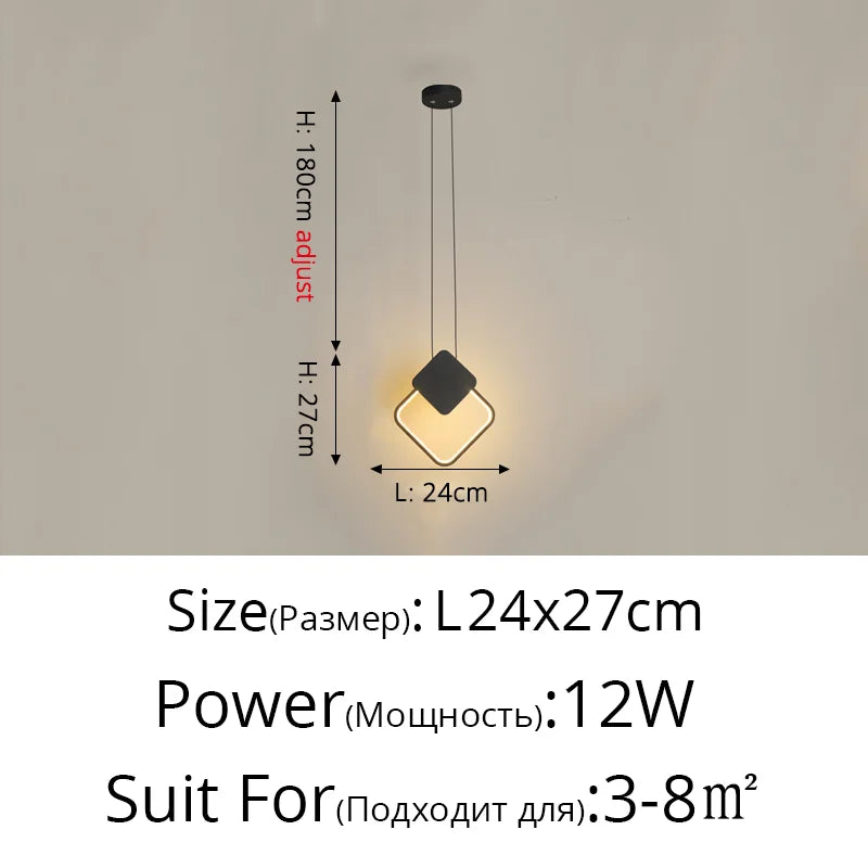 Suspension LED design moderne en aluminium, lumière chaude ou froide, noir et blanc