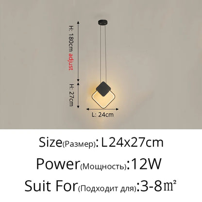 Suspension LED design moderne en aluminium, lumière chaude ou froide, noir et blanc