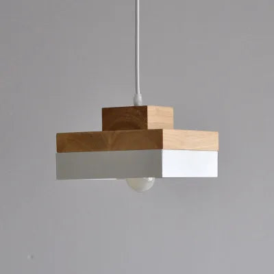 Suspension LED Carrée Bois et Métal au Design Nordique Moderne, Luminaire d'Ambiance