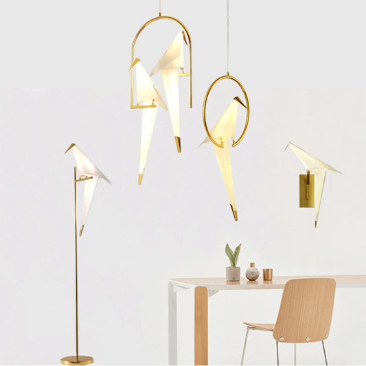 Suspension LED design oiseaux en origami, luminaire décoratif intérieur