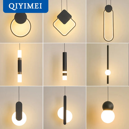 Suspension LED design moderne en aluminium, lumière chaude ou froide, noir et blanc