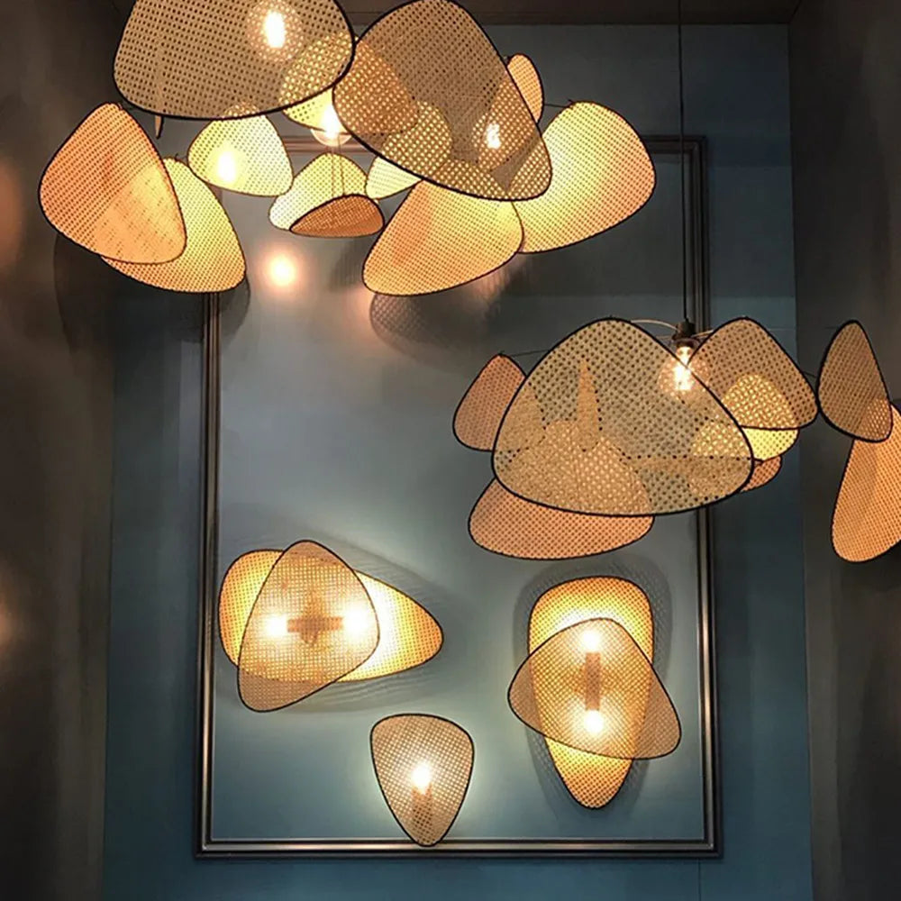 Suspension lustre en rotin et bambou E27 design créatif pour cuisine