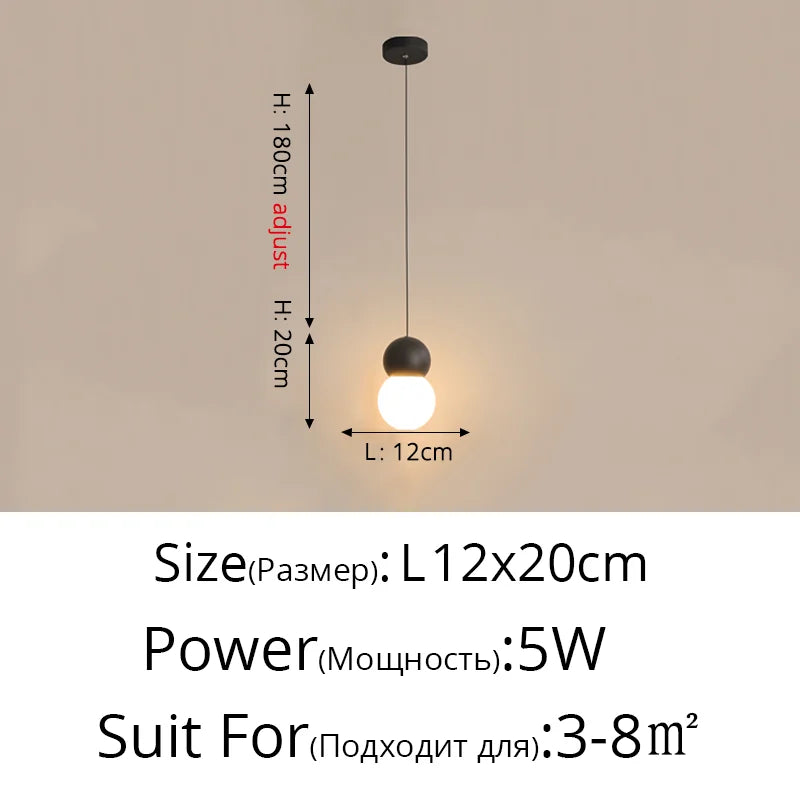 Suspension LED design moderne en aluminium, lumière chaude ou froide, noir et blanc