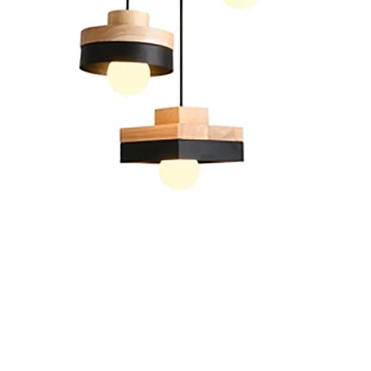 Suspension LED Carrée Bois et Métal au Design Nordique Moderne, Luminaire d'Ambiance