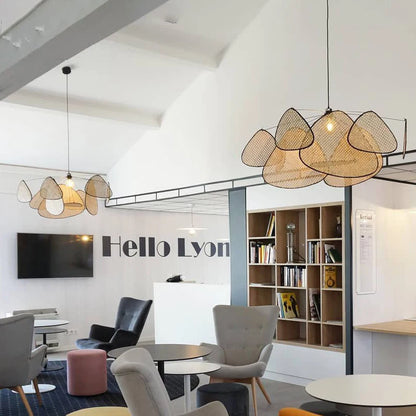 Suspension lustre en rotin et bambou E27 design créatif pour cuisine