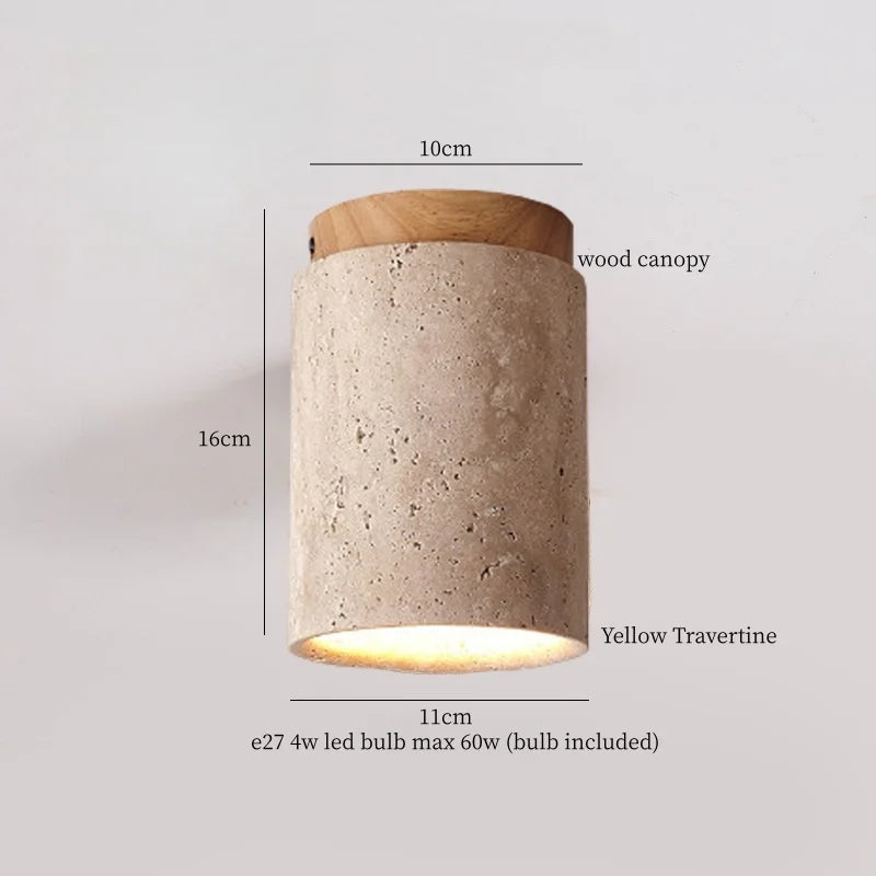 Applique Murale LED Japon Wabi Sabi en Travertin Jaune, Ambiance Chaleureuse