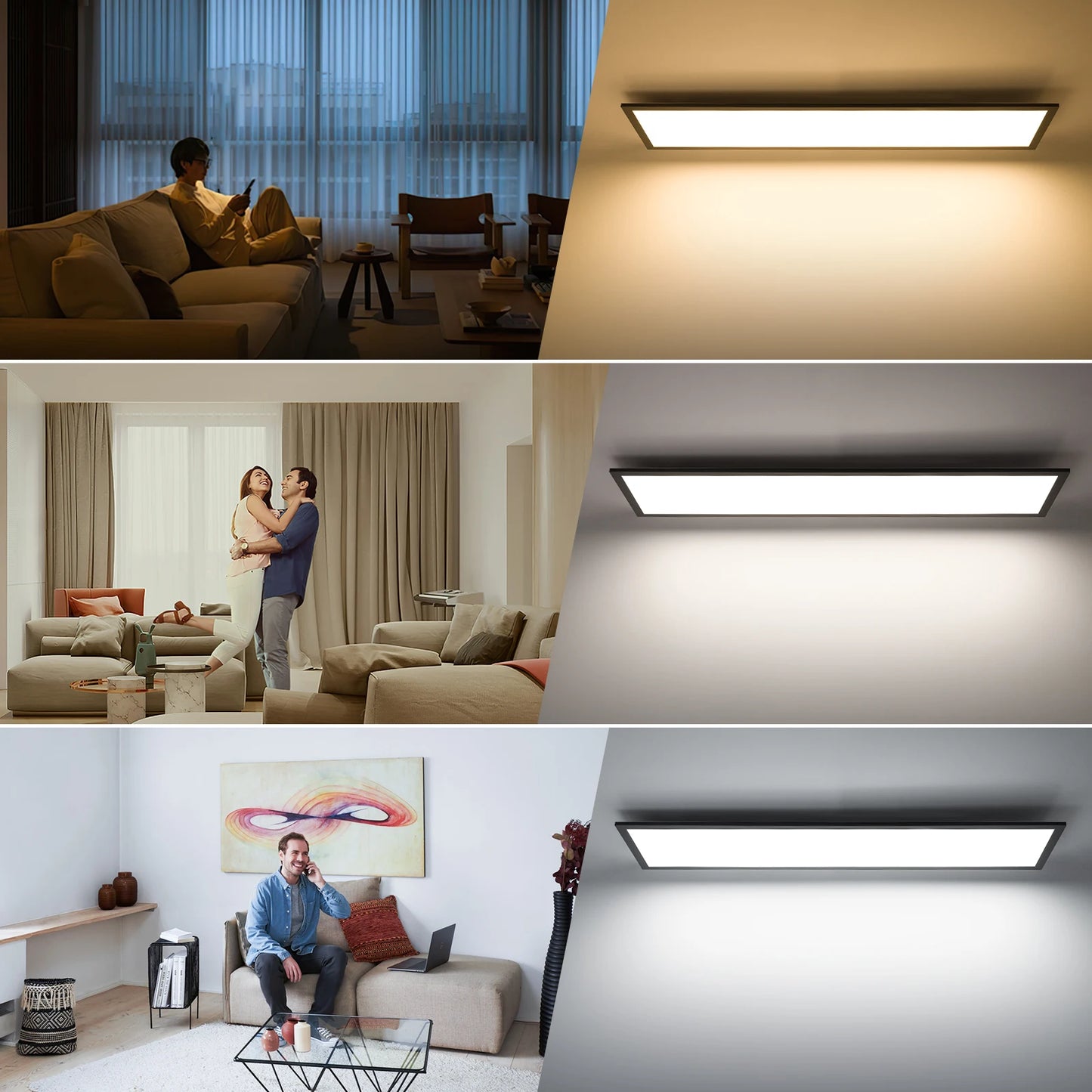 Plafonnier LED 100×25 cm 30 W dimmable, lumière variable 3000-6500 K avec télécommande, design moderne