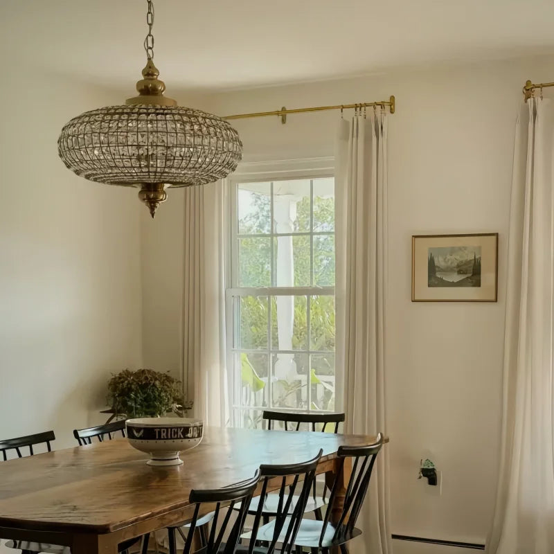 Suspension vintage en cristal et cuivre poli, éclairage LED chaleureux pour salon et hôtel