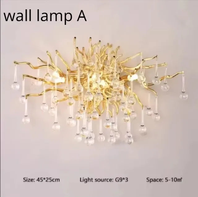 Plafonnier rectangulaire en cristal doré moderne pour salon et salle à manger