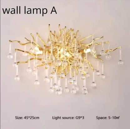 Plafonnier rectangulaire en cristal doré moderne pour salon et salle à manger