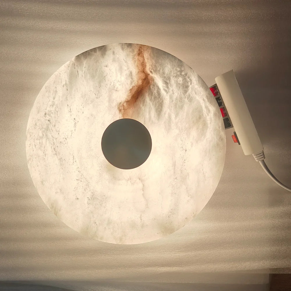 Plafonnier LED Circulaire en Marbre Naturel et Cuivre Ultra-Mince Moderne