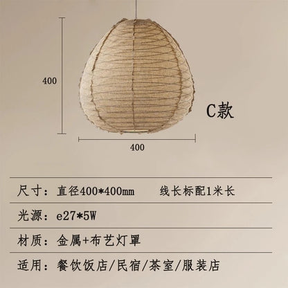 Suspension japonaise Wabi Sabi en tissu tricoté main, lumière chaleureuse