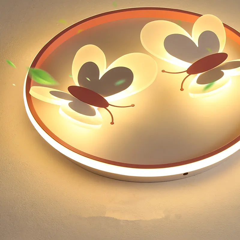 Plafonnier papillon rose ART DECO en métal et acrylique pour chambre d’enfant, lumière douce et chaleureuse