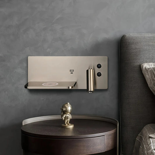 Applique Murale LED Multifonction avec Chargeur Sans Fil et Éclairage Chaud pour Chambre et Chevet