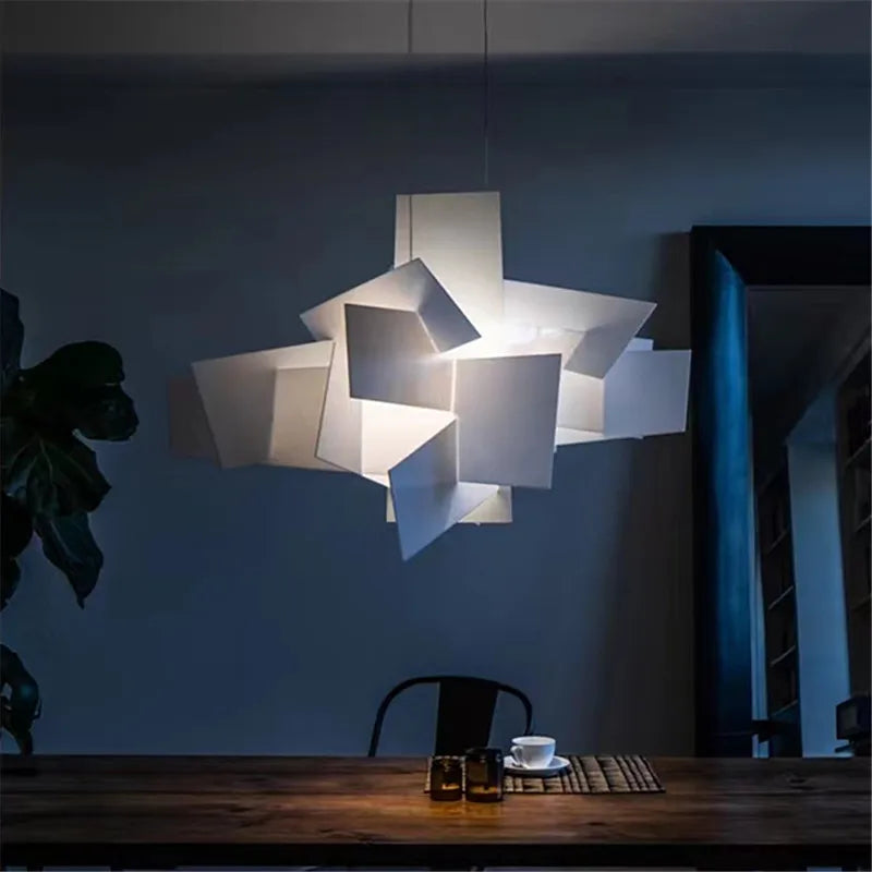 Suspension Big Bang rectangulaire empilable en chrome poli, lumière esthétique design Art Déco