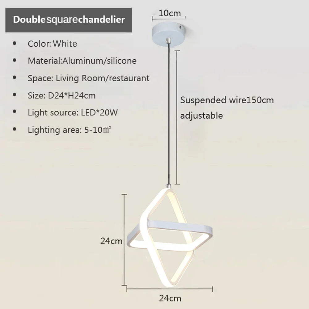 Suspension LED noire minimaliste en aluminium pour intérieur moderne