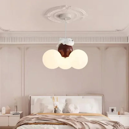 Suspension lustre ours dessin animé en métal, lumière douce pour chambre d’enfant