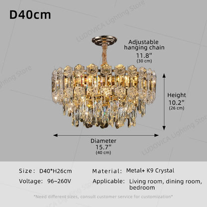 Suspension lustre LED cristal design moderne pour salle à manger haut plafond