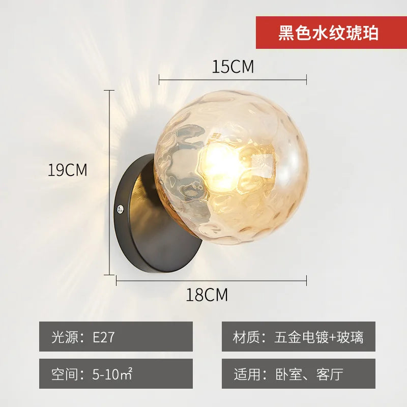 Applique Murale LED Boule en Verre Doré Moderne pour Intérieur