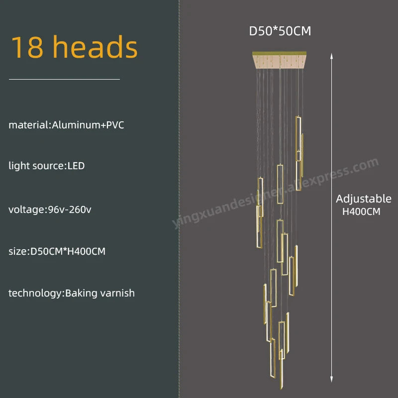 Suspension LED Minimaliste en Aluminium, Luminaire Moderne pour Hall et Escalier