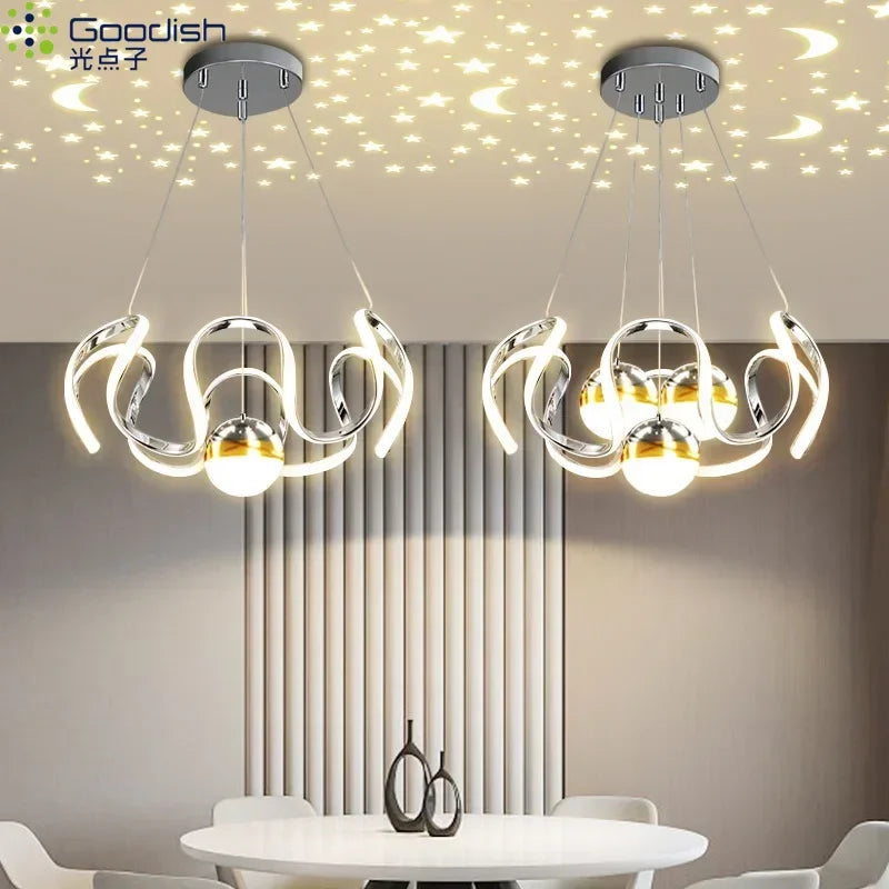 Suspension LED moderne nordique en aluminium, lumière chaude pour salon et salle à manger