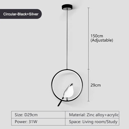 Suspension LED rotative oiseau en métal argent et or, éclairage intérieur AC85-265V