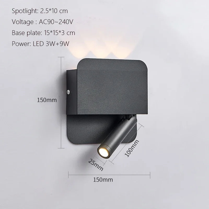 Applique Murale LED Minimaliste Moderne en Aluminium avec Charge USB et Lumière Chaude