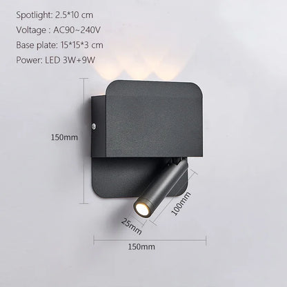 Applique Murale LED Minimaliste Moderne en Aluminium avec Charge USB et Lumière Chaude