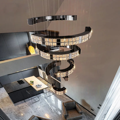 Lustre suspendu K9 cristal noir LED dimmable en acier inoxydable pour salon