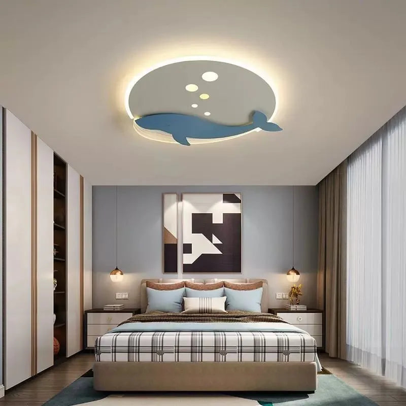 Plafonnier moderne minimaliste LED design baleine et fusée pour chambre d'enfant