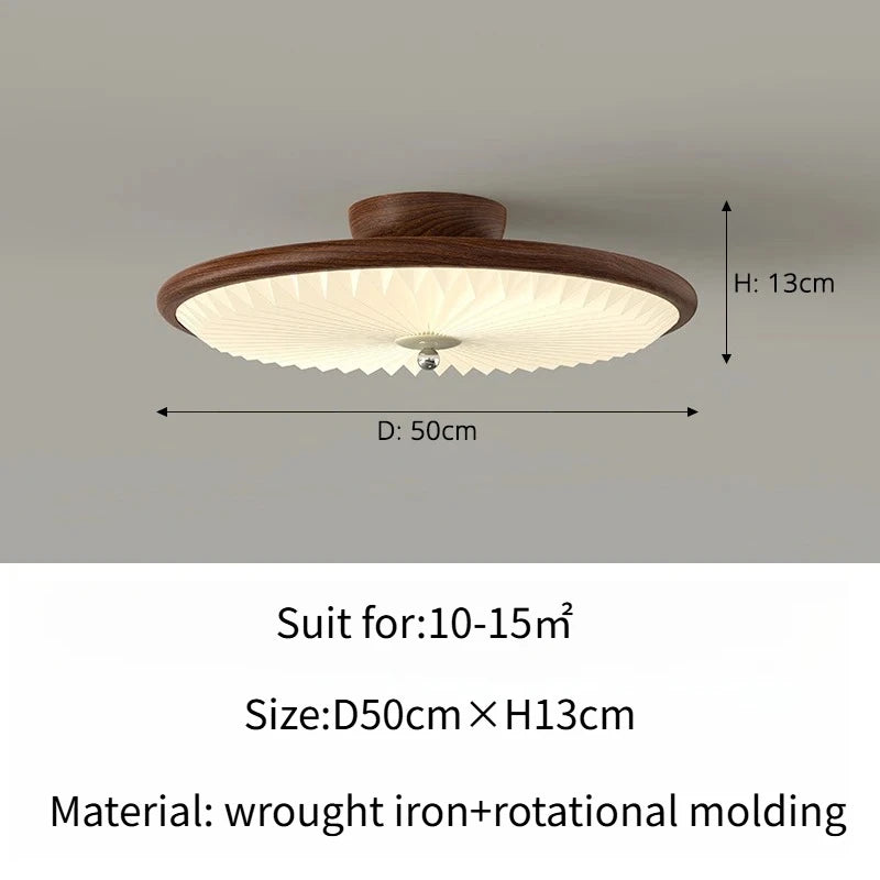 Plafonnier rétro crème style ancien en fer effet bois de noyer, lumière chaleureuse