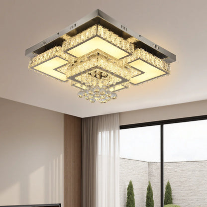 Plafonnier LED carré en cristal 50W avec télécommande et gradation réglable pour salon et chambre