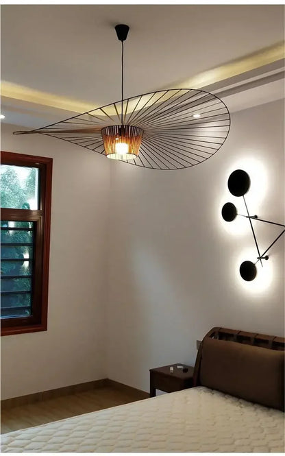 Suspension chapeau de paille Vertigo en tissu français, style nordique, lumière LED chaleureuse