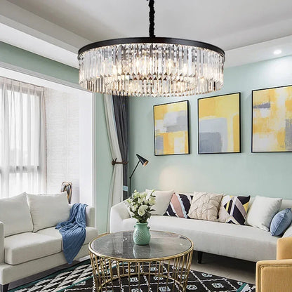 Suspension lustre cristal luxe LED design moderne pour salon et salle à manger