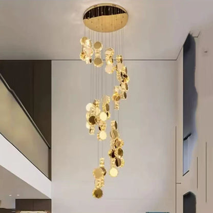 Lustre moderne en cristal LED pour escalier et salon, lumière chaude réglable