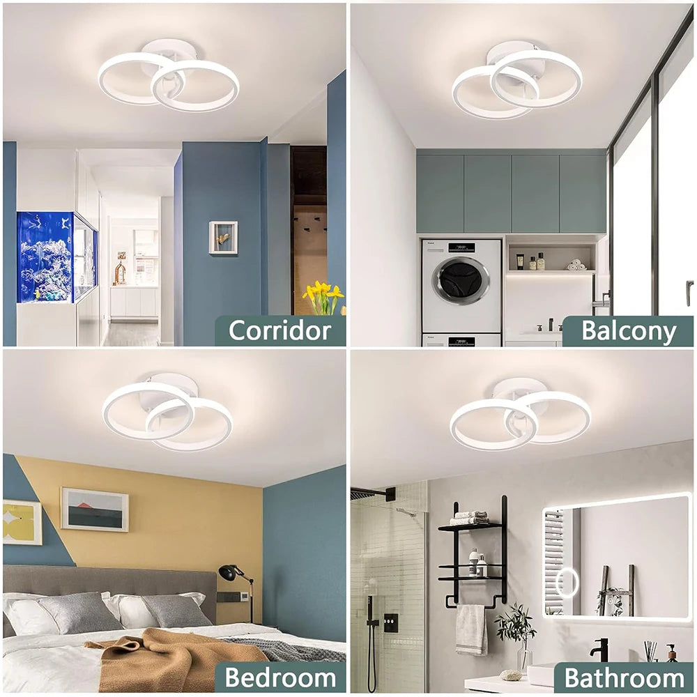 Plafonnier LED moderne à 2 anneaux en aluminium, lumière dimmable pour intérieur