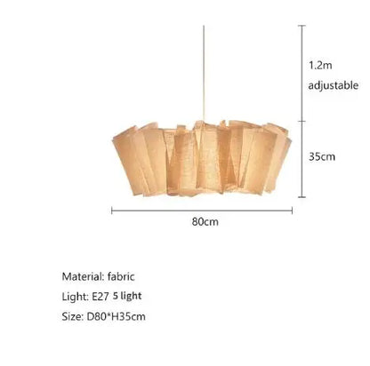 Suspension plissée en lin style nordique vintage, luminaire artisanal pour chambre et cuisine