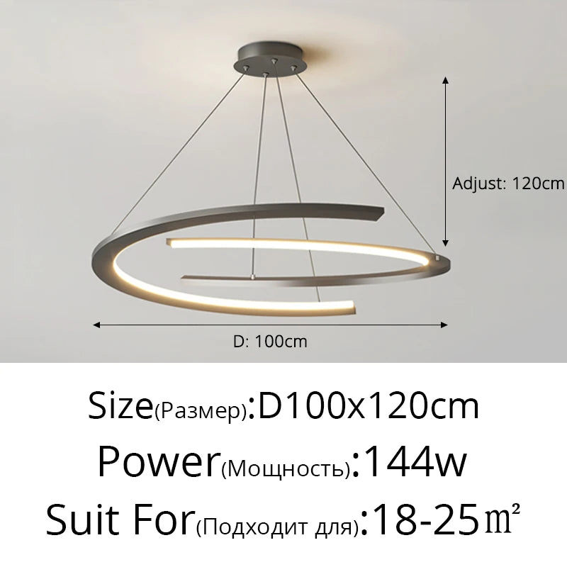 Suspension anneau design nordique en métal, lumière LED chaleureuse