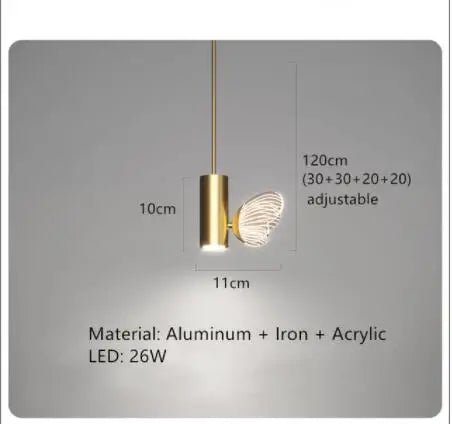 Plafonnier LED Anneau Métal Doré, Design Nordique avec Papillon Acrylique, Éclairage Salon et Chambre