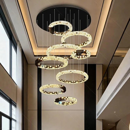 Lustre suspendu en cristal moderne pour escalier et salon, éclairage intérieur élégant