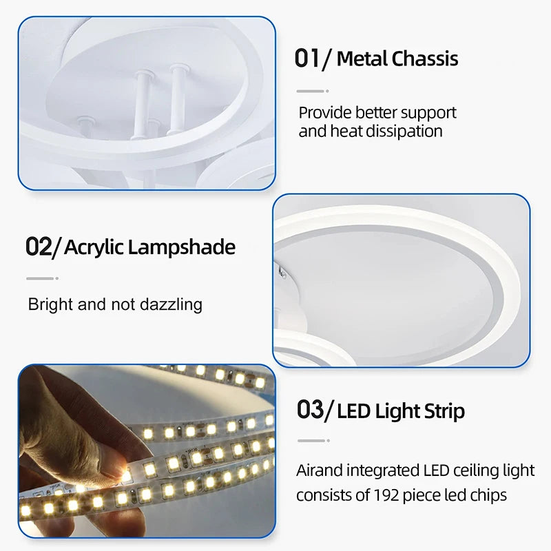 Plafonnier LED moderne en fer et acrylique, télécommande, lumière variable pour ambiance chaleureuse