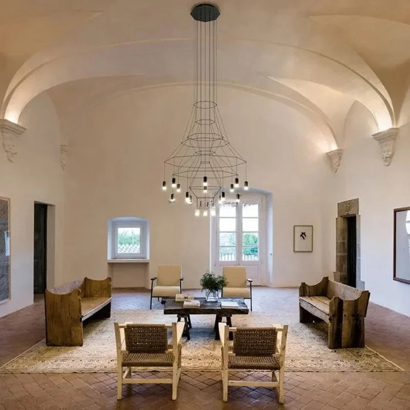 Suspension escalier moderne LED en fer et acrylique noir G9