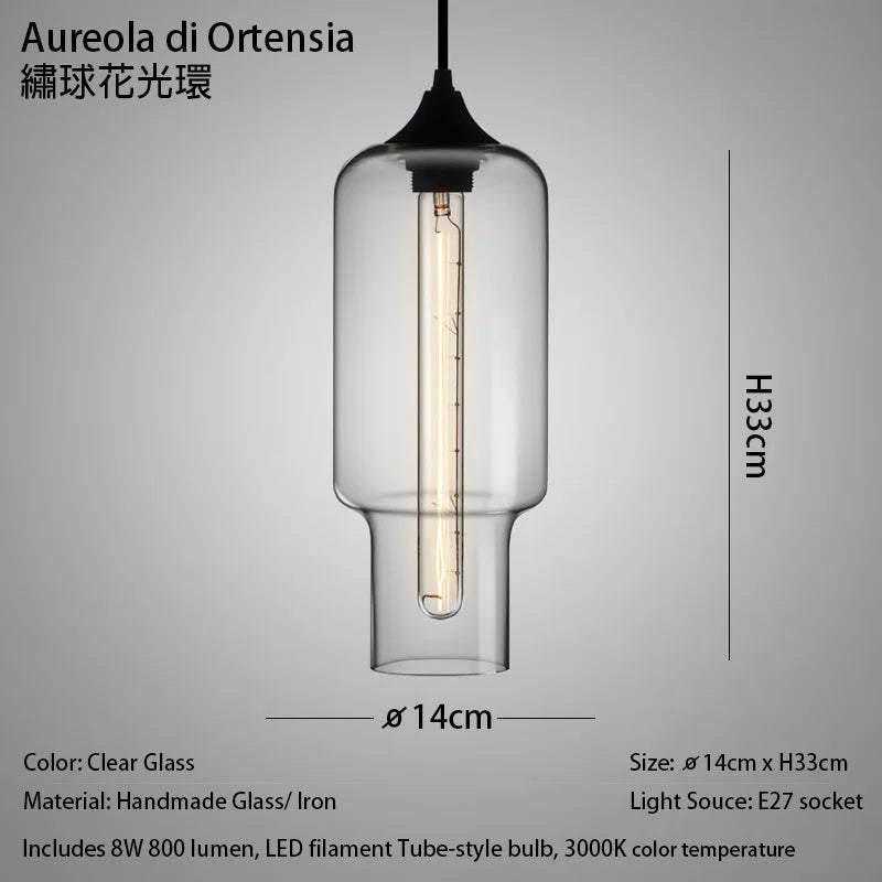 Suspension LED en verre soufflé à la bouche, design nordique moderne, lumière chaleureuse