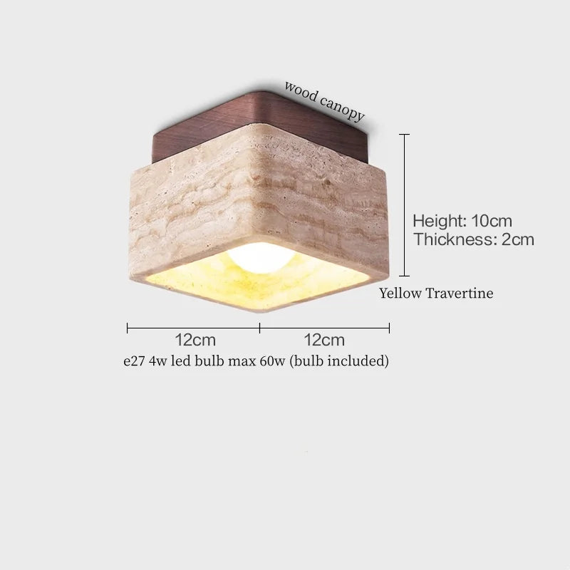 Applique Murale LED Japon Wabi Sabi en Travertin Jaune, Ambiance Chaleureuse