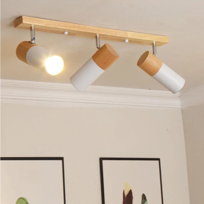 Plafonnier LED rotatif en bois au design nordique moderne, éclairage intérieur chaleureux