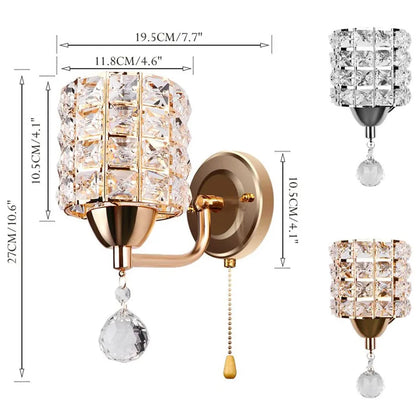 Applique Murale Cristal Cylindrique LED E27 avec Interrupteur à Tirer, Ambiance Chaleureuse