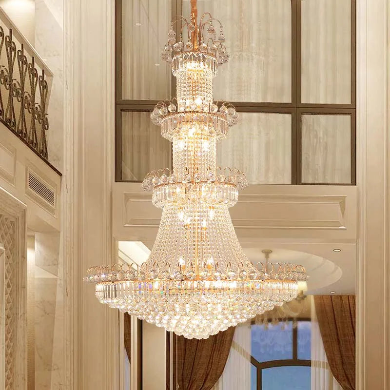 Lustre en cristal style européen pour hall hôtel et villa haut plafond