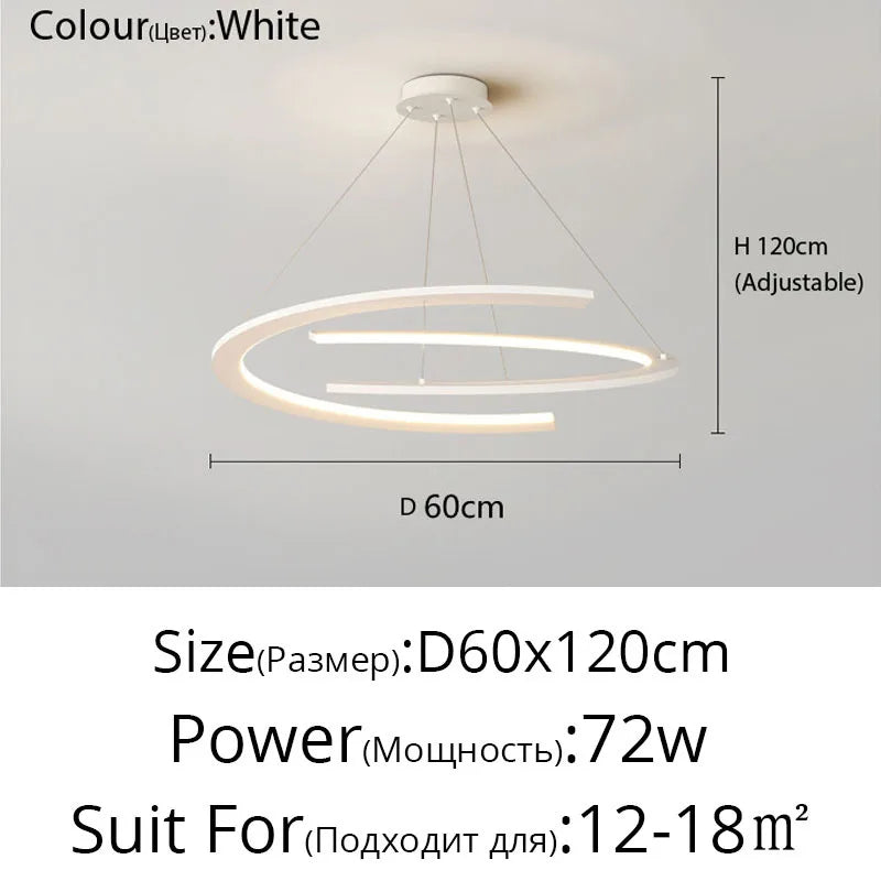 Suspension anneau design nordique en métal, lumière LED chaleureuse